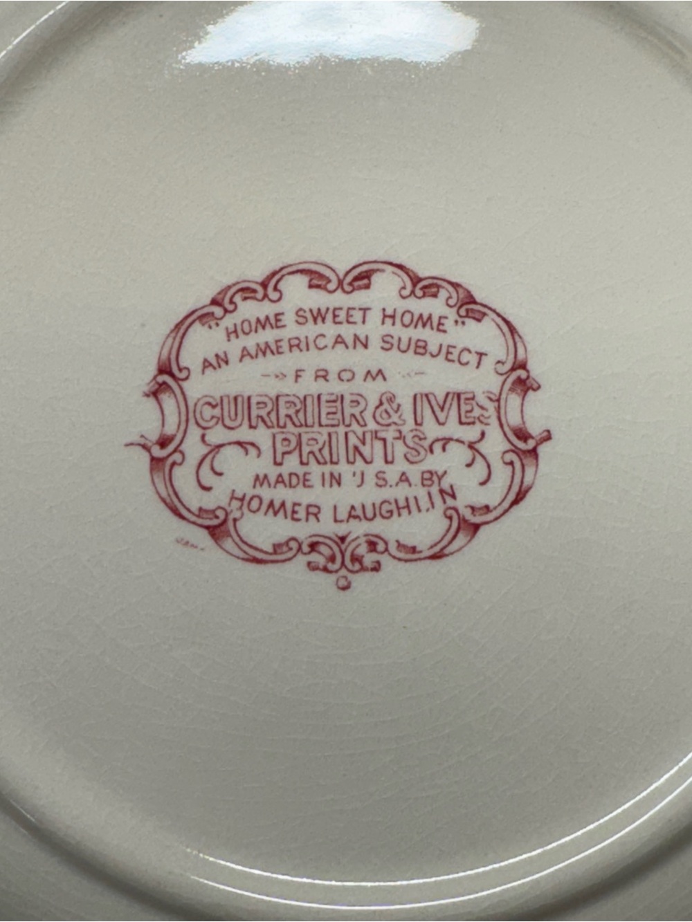 Vintage Homer Laughlin Red Transferware Currier & Ives “Home Sweet Home” Plate - Picture 4 of 4
